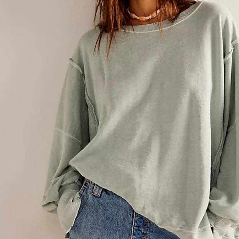 NWT Free People We The Free Camden Sweatshirt Color Seaglass - Picture 2 of 4
